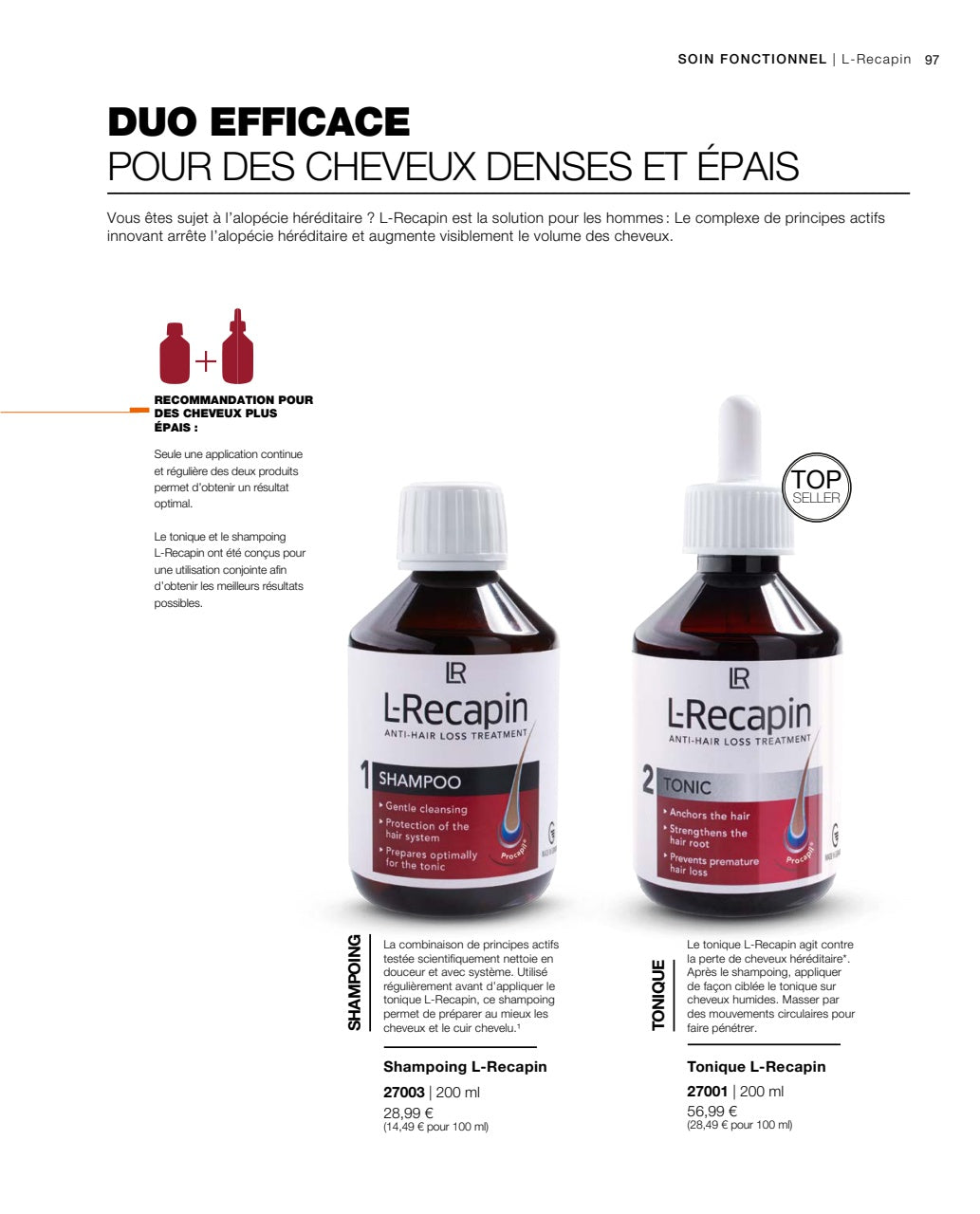 POUR LES HOMMES LR L-RECAPIN DUO SHAMPOING et TONIQUE chute des cheveux